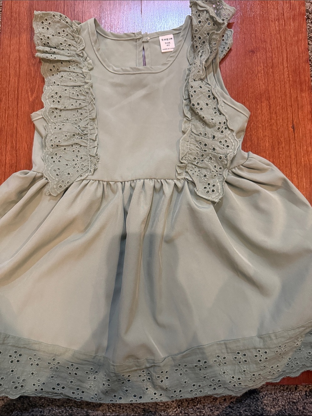 SHEIN Sage Green Eyelet Ruffle Dress for Girls
